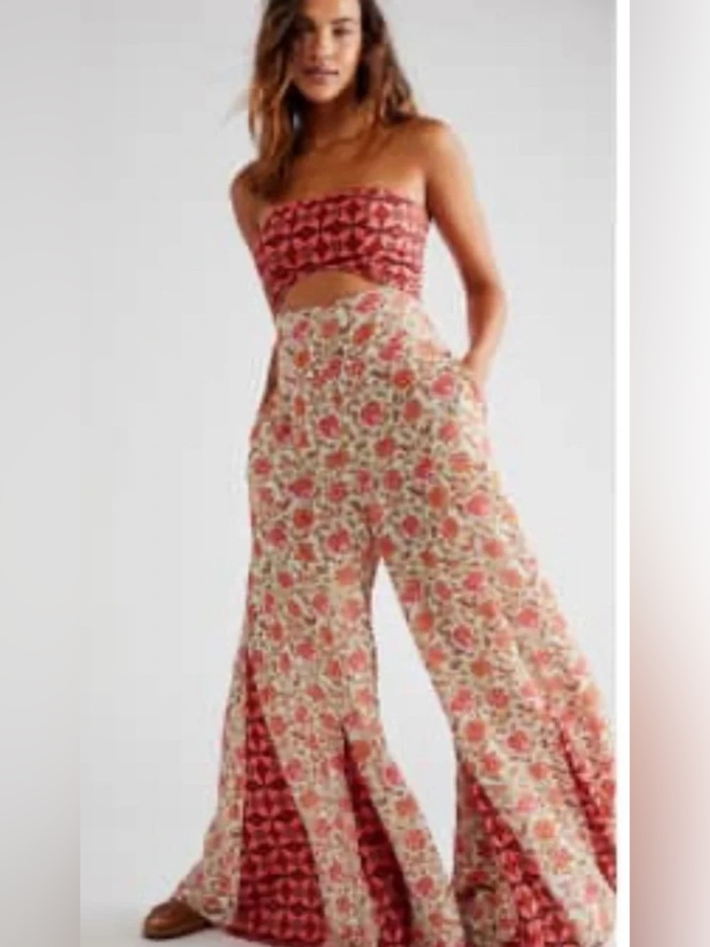Free People Juliet Cutouts Strapless Floral Wide-Leg Jumpsuit